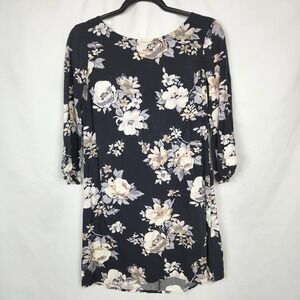 Old Navy Knit Swing Dress Womens‎ Size Small Black Floral 3/4 Sleeve Zip Back
